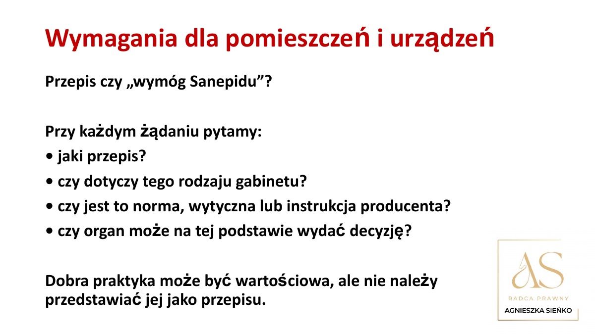 Slajd z prezentacji: Wymagania dla pomieszczeń i urządzeń