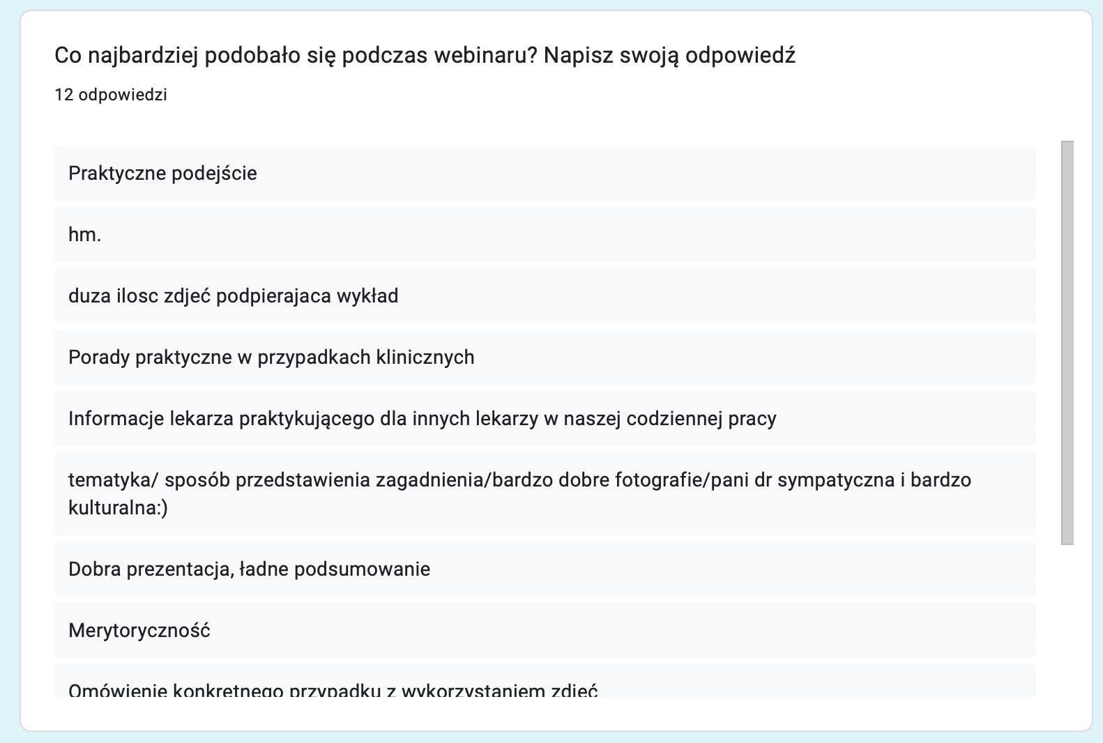 Zrzut ekranu z ankiety uczestników webinaru